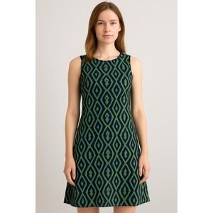 NWT Jude Connally Beth Long Moroccan Trellis Navy Green Sleeveless Dress Size XS